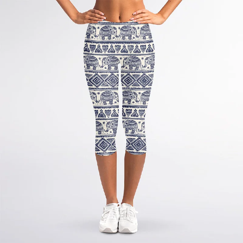 African Tribal Elephant Pattern Print Women's Capri Leggings