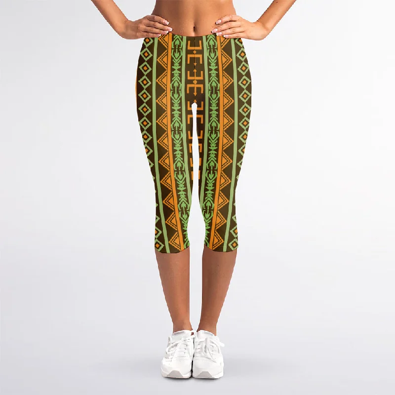 African Tribal Inspired Pattern Print Women's Capri Leggings