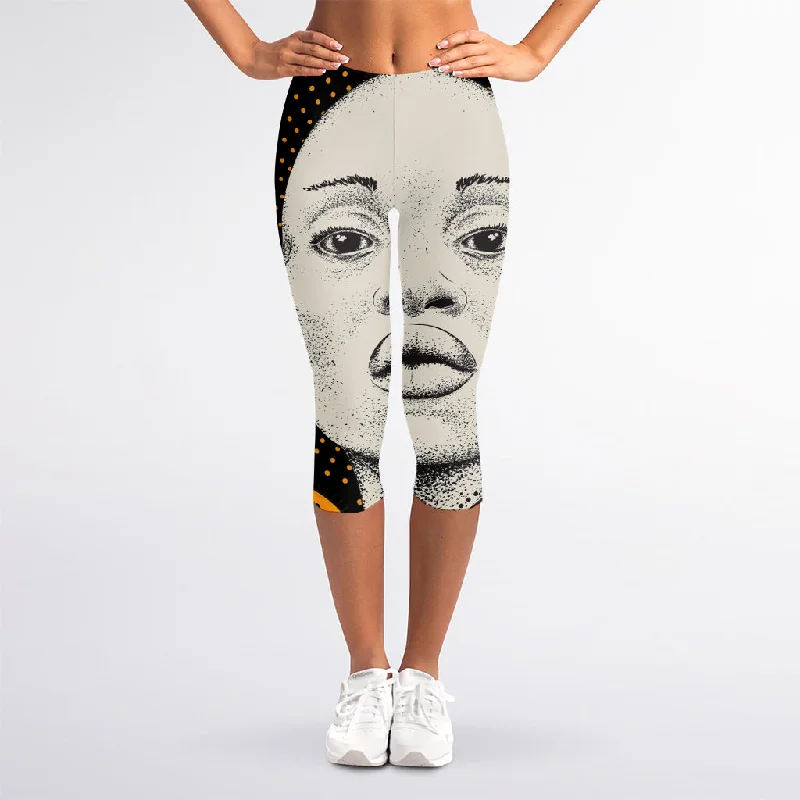 African Woman Print Women's Capri Leggings