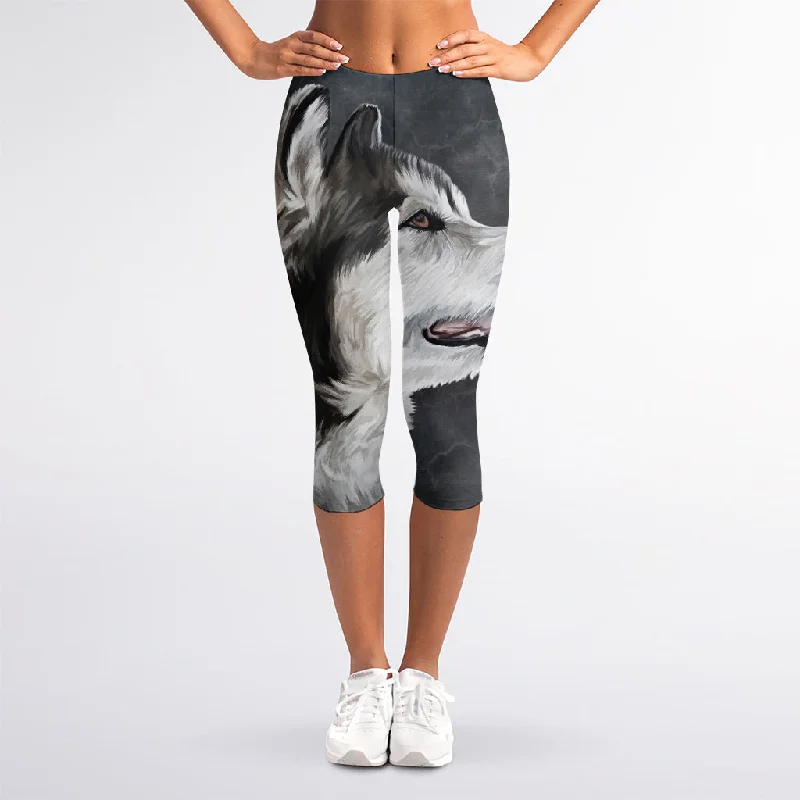 Alaskan Malamute Painting Print Women's Capri Leggings