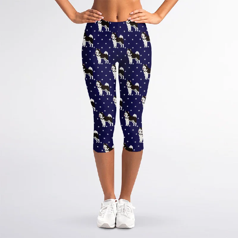 Alaskan Malamute Pattern Print Women's Capri Leggings