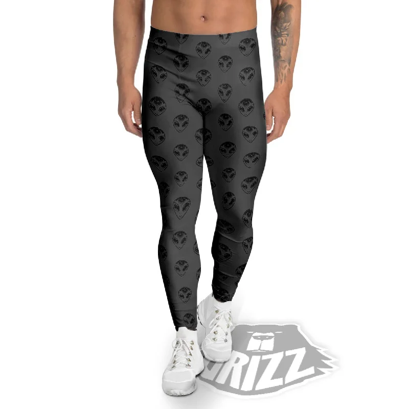 Alien Face Grey Print Pattern Men's Leggings