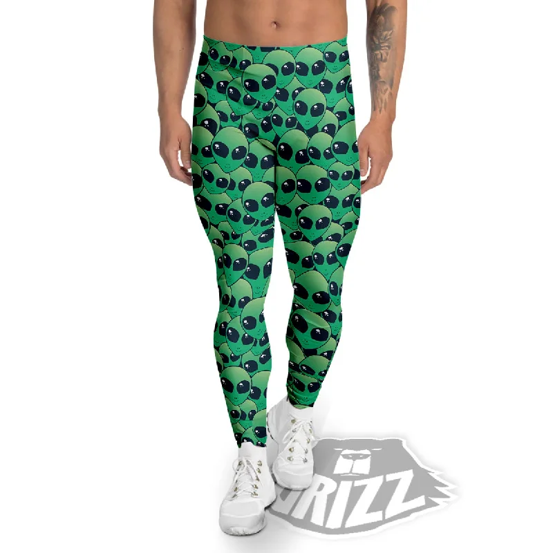 Alien UFO Green Cute Print Men's Leggings