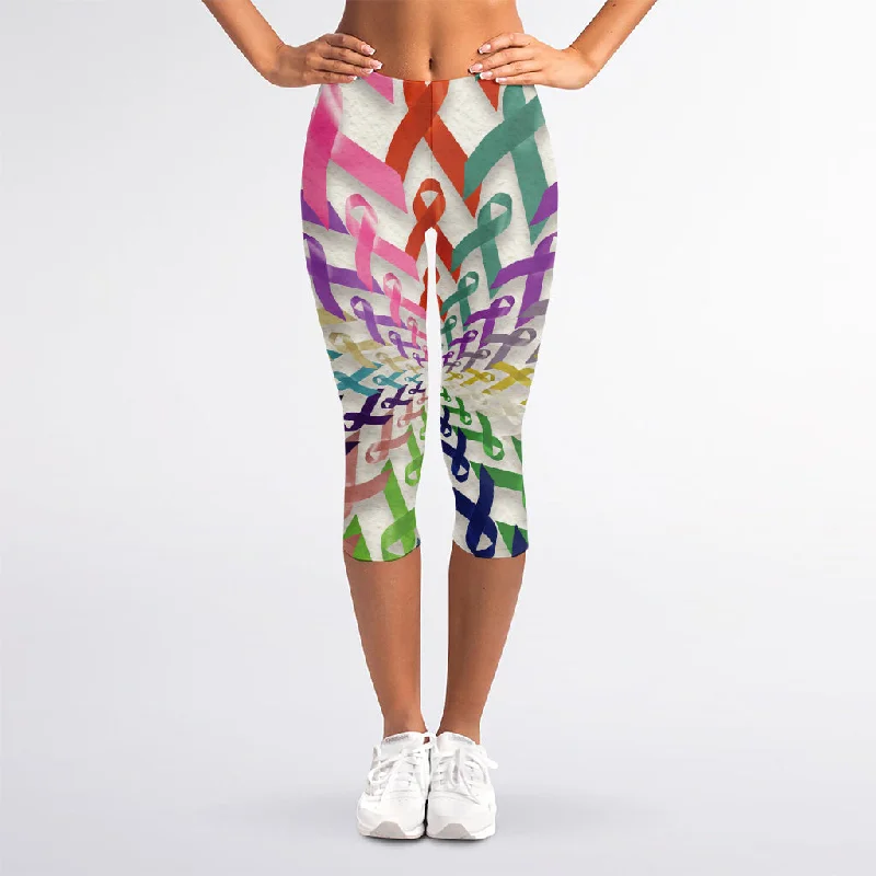 All Cancer Awareness Mandala Print Women's Capri Leggings