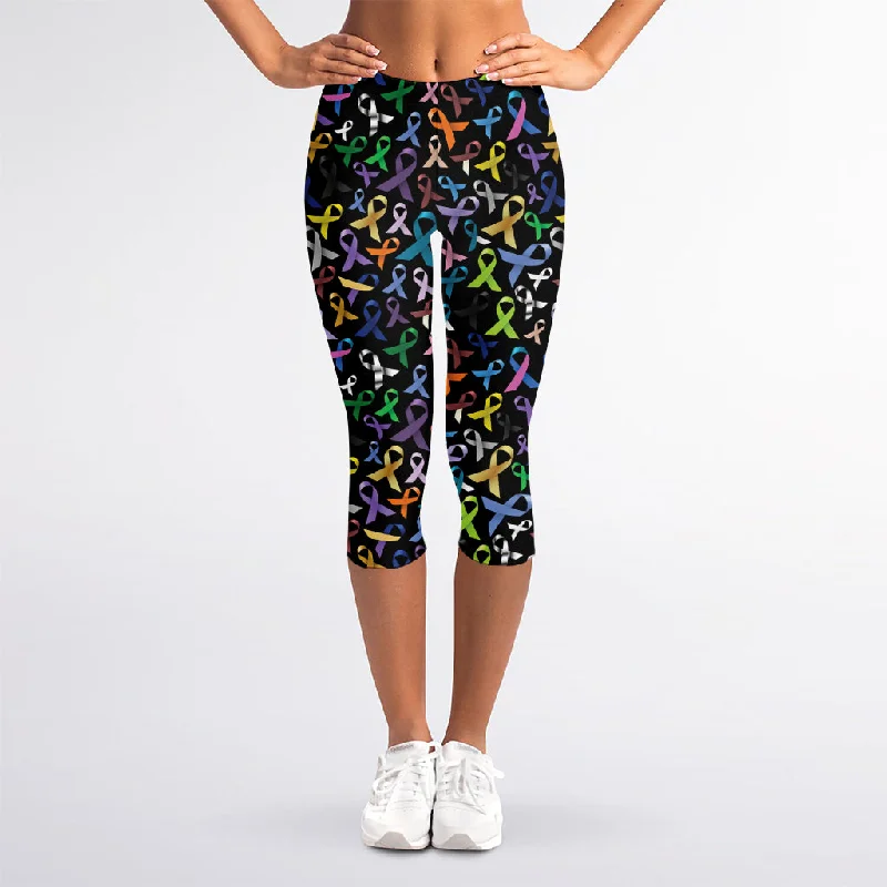 All Cancer Awareness Pattern Print Women's Capri Leggings