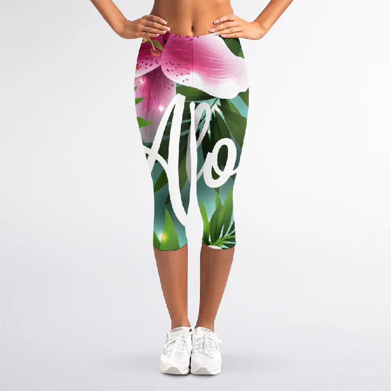 Aloha Hawaiian Flower Print Women's Capri Leggings