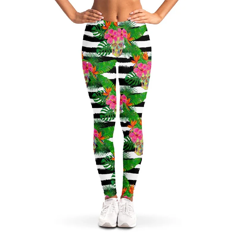 Aloha Skull Striped Pattern Print Women's Leggings