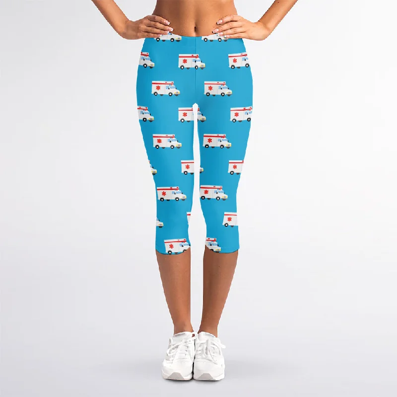 Ambulance Paramedic Car Pattern Print Women's Capri Leggings