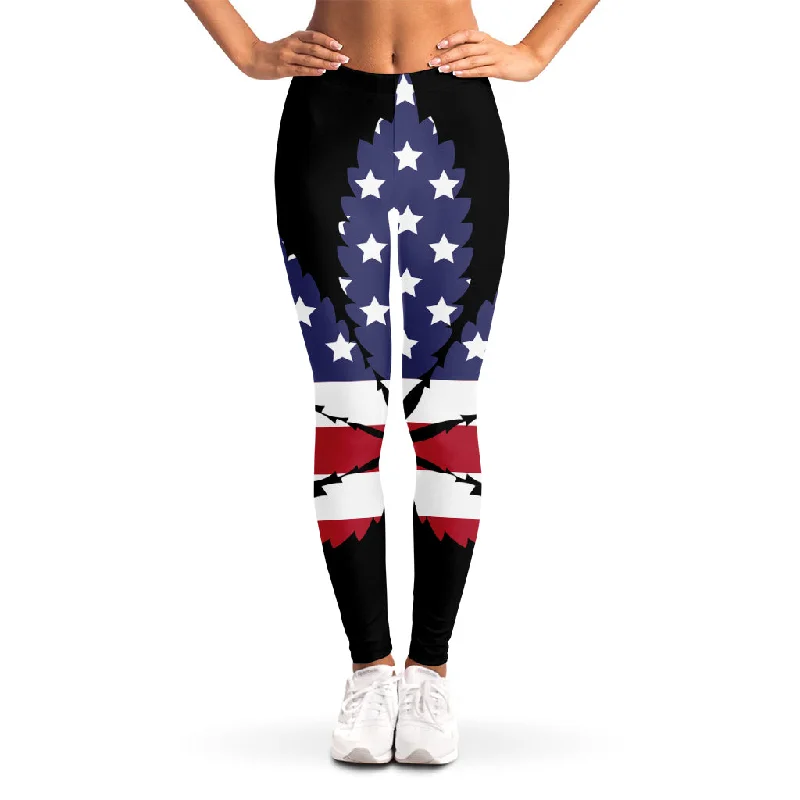 American Cannabis Leaf Flag Print Women's Leggings