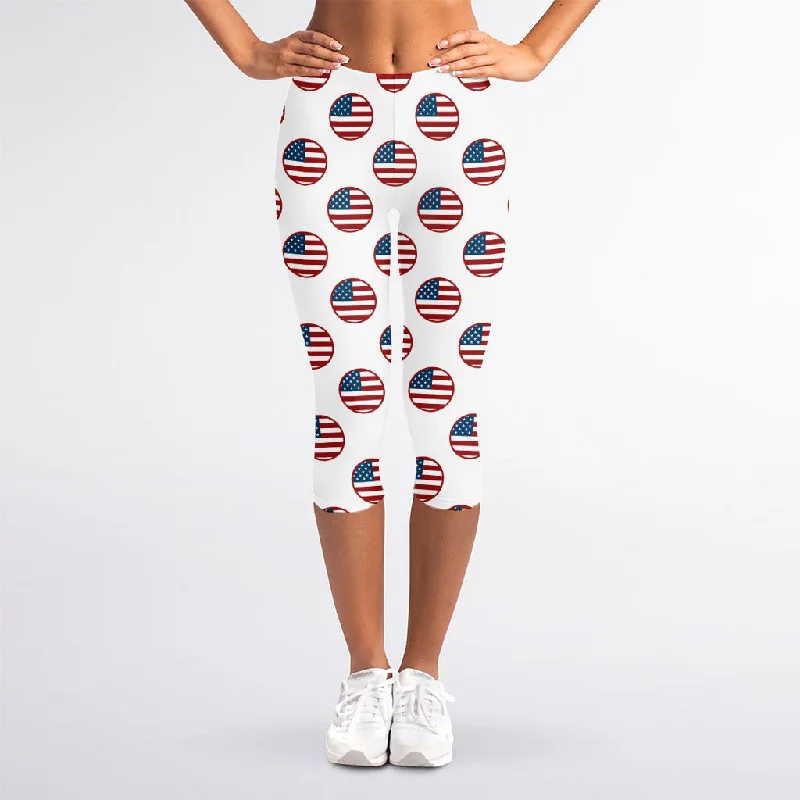 American Circle Flag Pattern Print Women's Capri Leggings