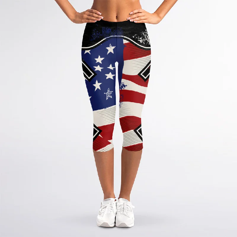 American Firefighter Emblem Print Women's Capri Leggings