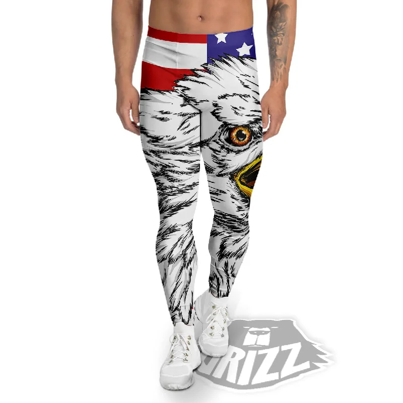 American Flag Eagle Print Men's Leggings