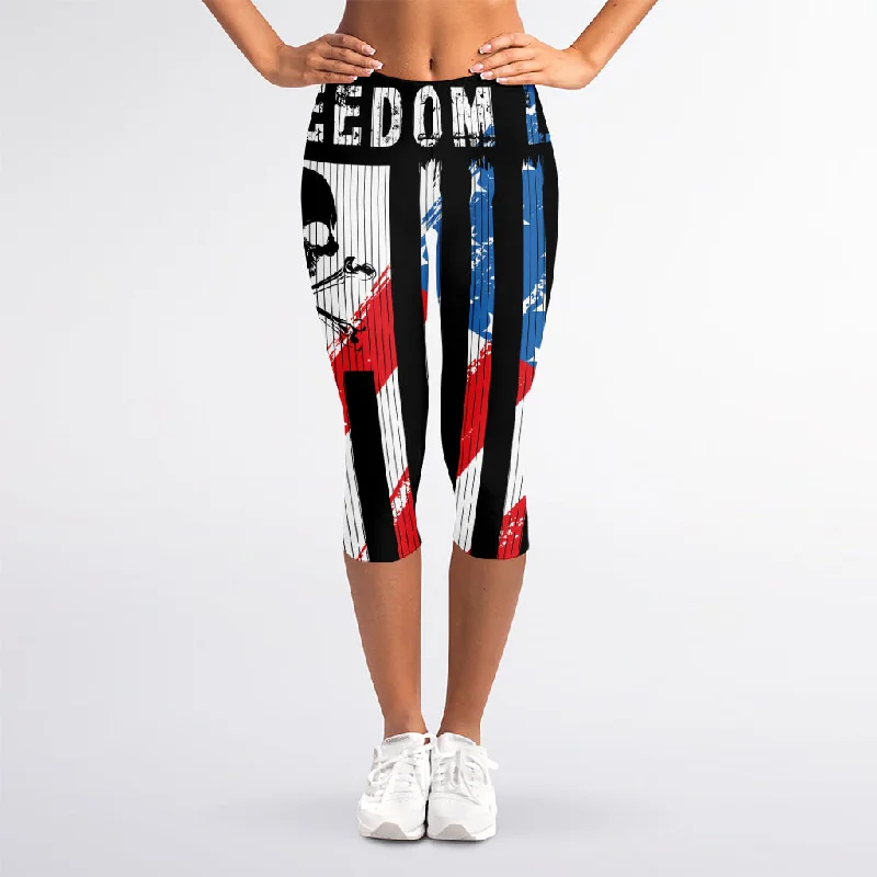 American Flag Freedom Life Print Women's Capri Leggings