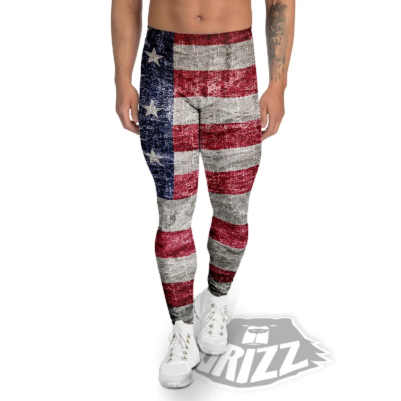 American Flag Grunge Print Men's Leggings