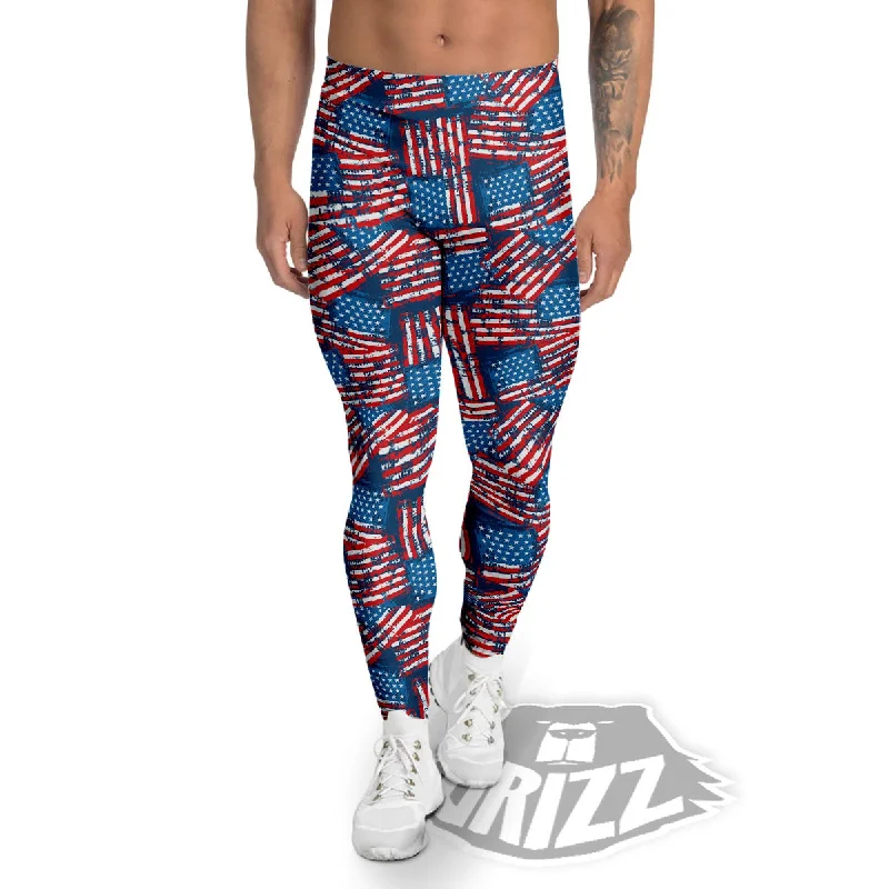 American Flag Grunge Print Pattern Men's Leggings