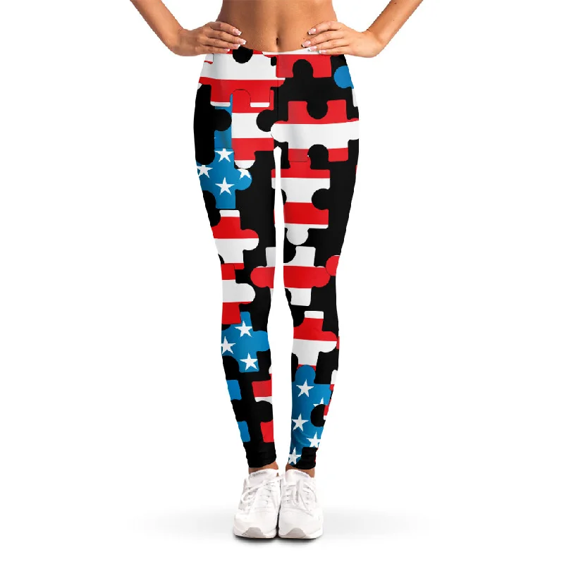 American Flag Jigsaw Puzzle Print Women's Leggings