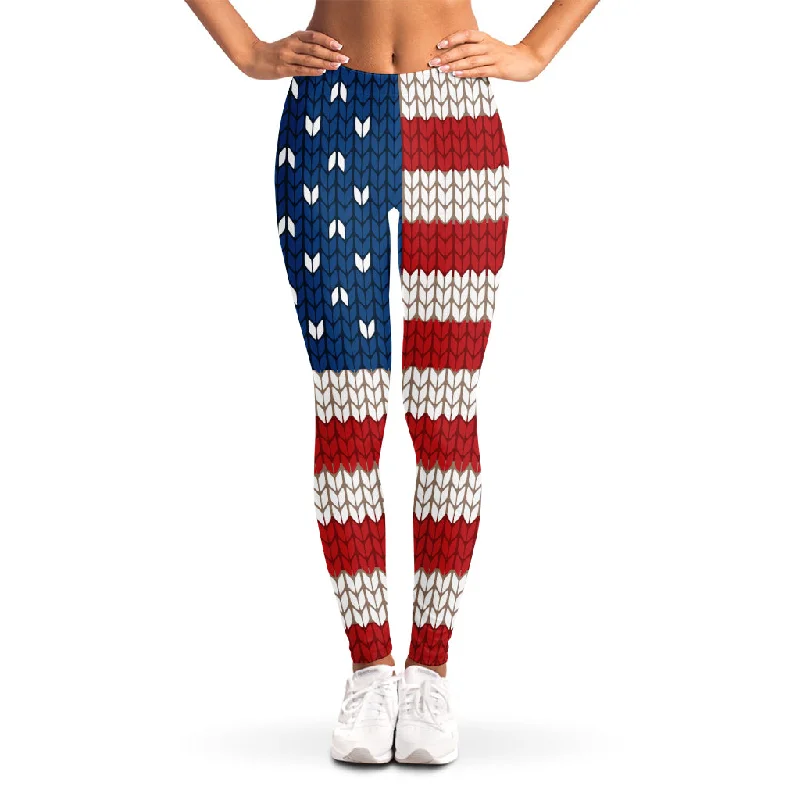 American Flag Knitted Print Women's Leggings