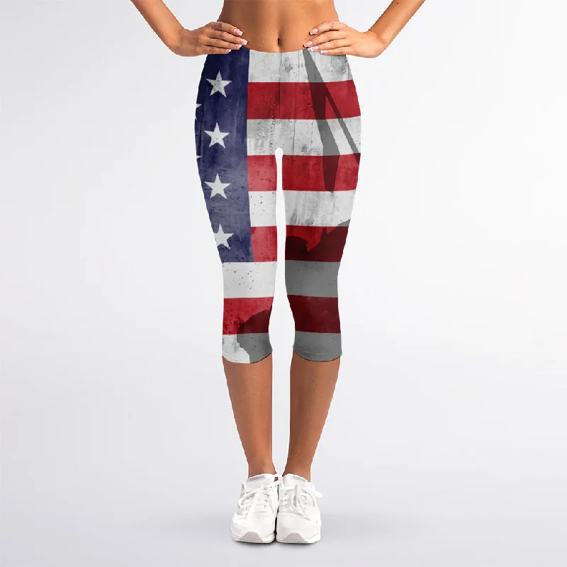 American Flag War Memorial Print Women's Capri Leggings