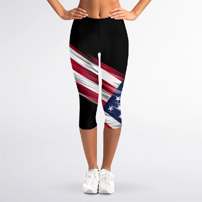 American Flag Wing Print Women's Capri Leggings