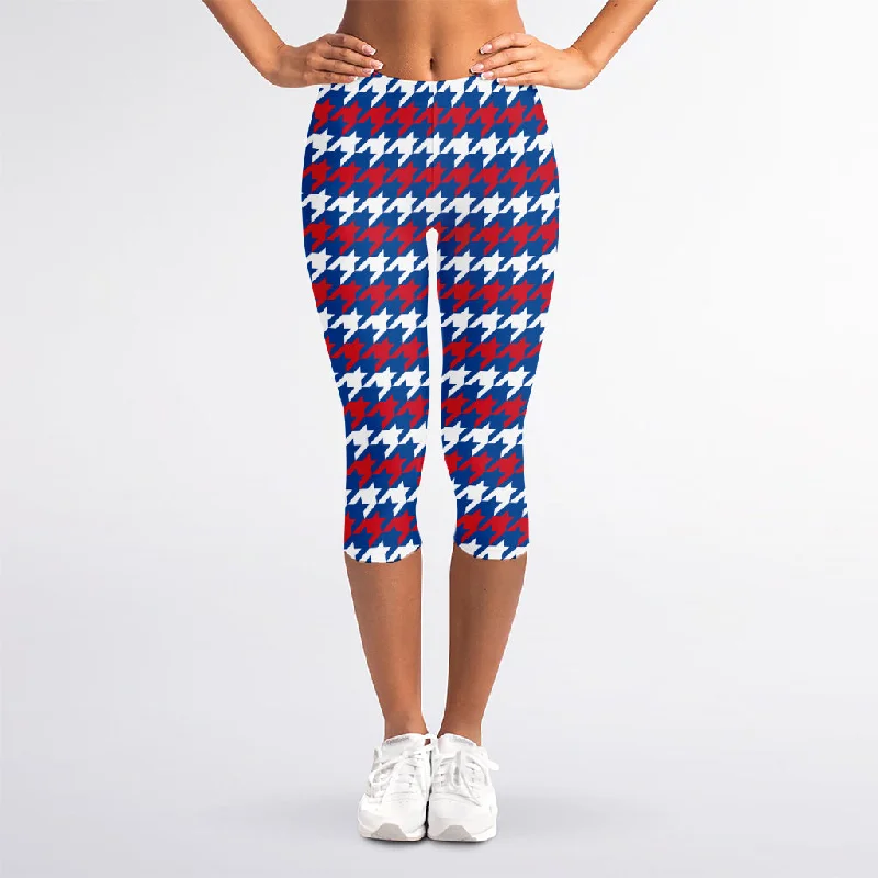 American Houndstooth Pattern Print Women's Capri Leggings