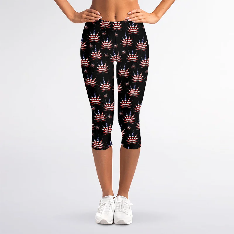 American Marijuana Leaf Pattern Print Women's Capri Leggings