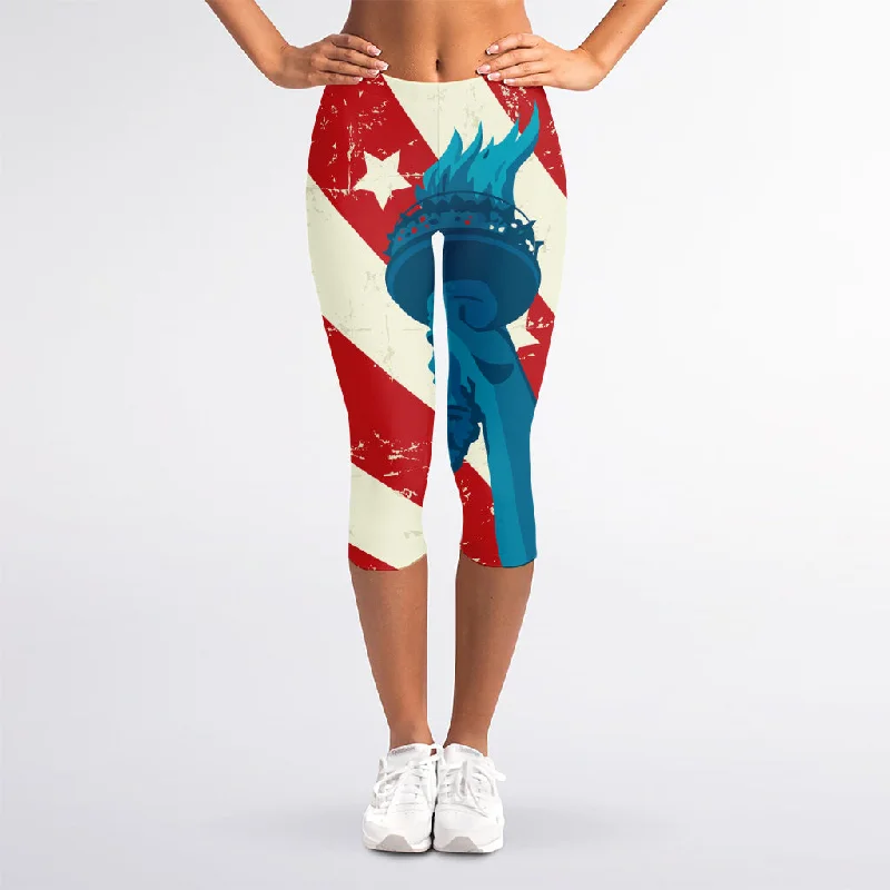 American Statue of Liberty Print Women's Capri Leggings