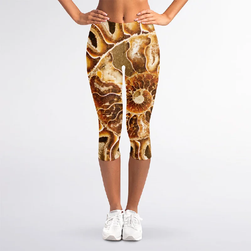 Ammonite Fossil Print Women's Capri Leggings