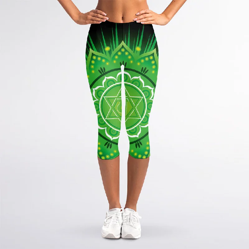 Anahata Chakra Mandala Print Women's Capri Leggings