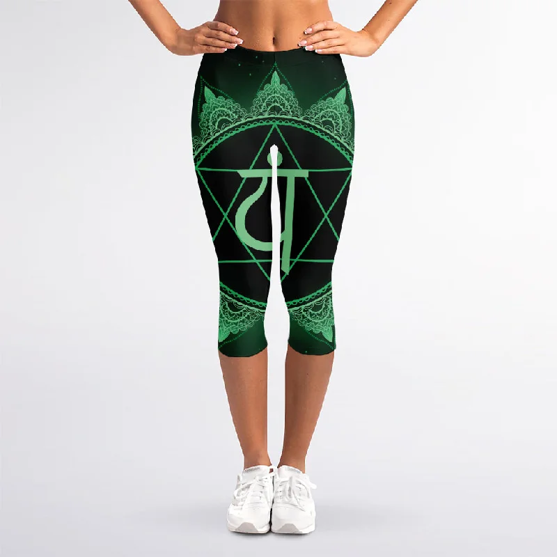 Anahata Chakra Symbol Print Women's Capri Leggings