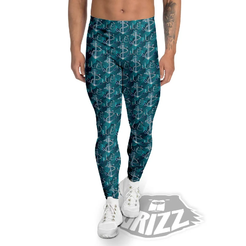 Anchor Blue Print Pattern Men's Leggings