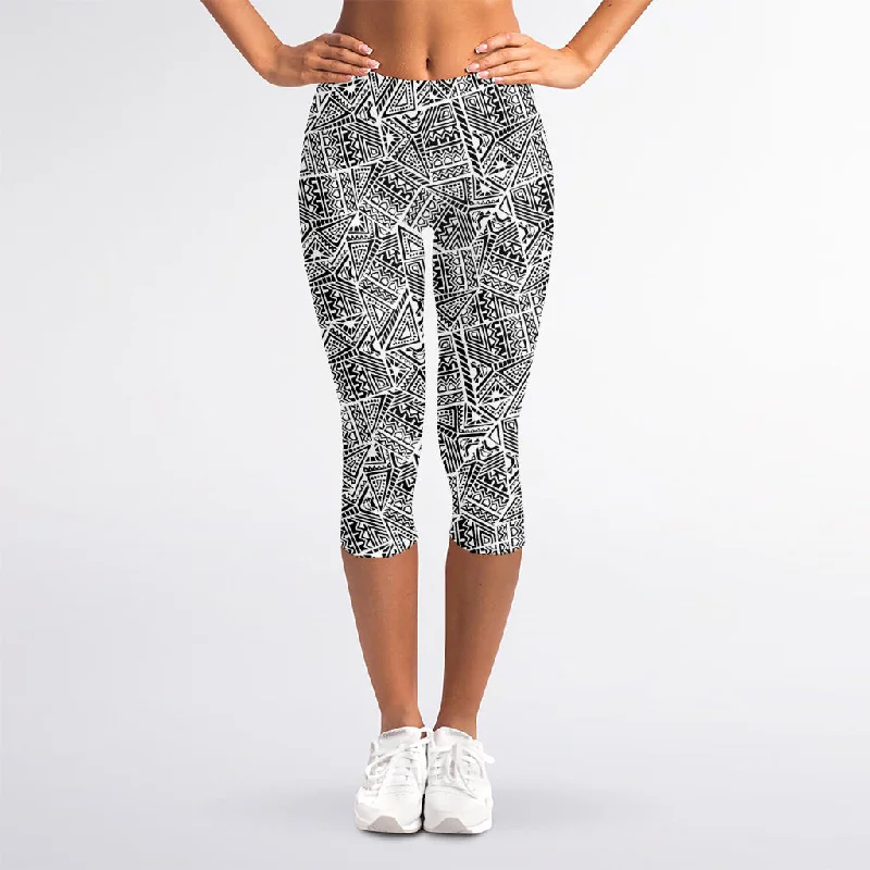 Ancient Aztec Tribal Pattern Print Women's Capri Leggings