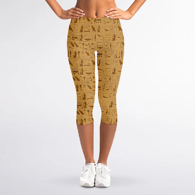 Ancient Egyptian Hieroglyphs Print Women's Capri Leggings