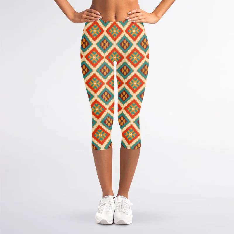 Ancient Geometric Navajo Print Women's Capri Leggings