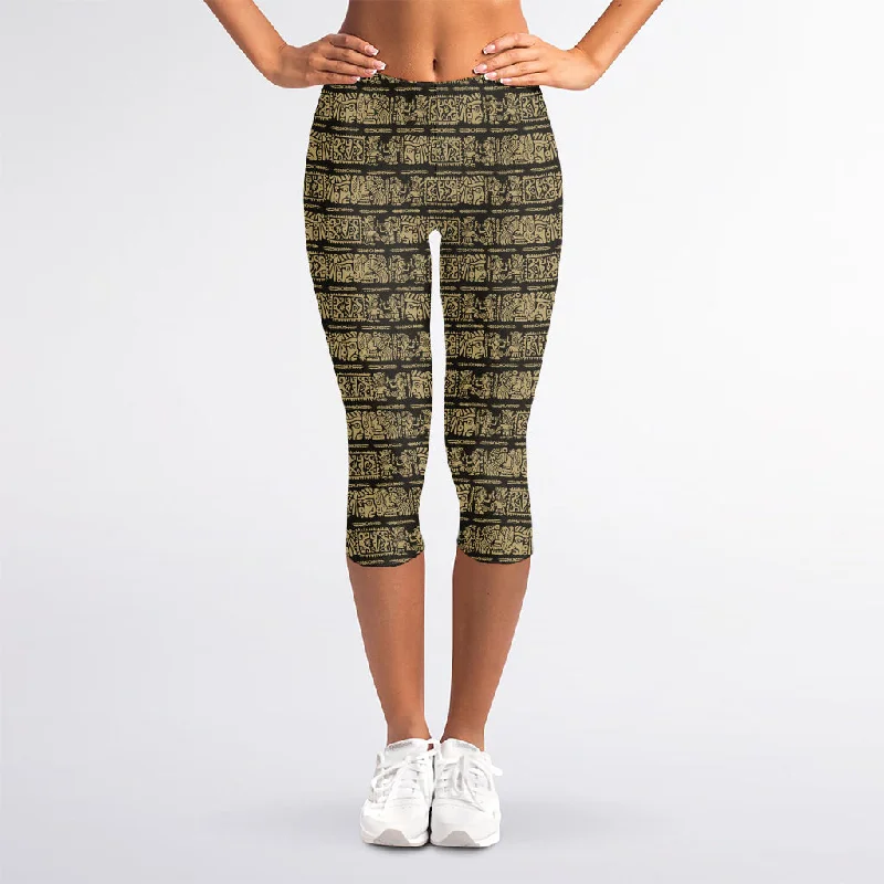 Ancient Maya Pattern Print Women's Capri Leggings