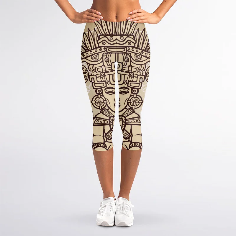 Ancient Mayan Statue Print Women's Capri Leggings