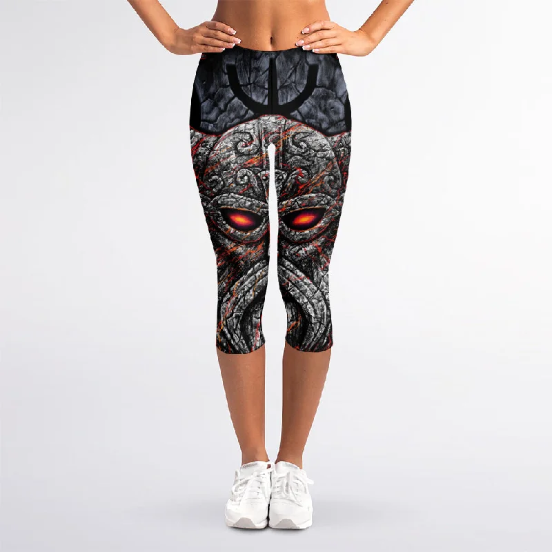 Ancient Viking Norse God Odin Print Women's Capri Leggings