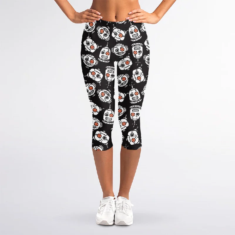 Angry Robot Pattern Print Women's Capri Leggings