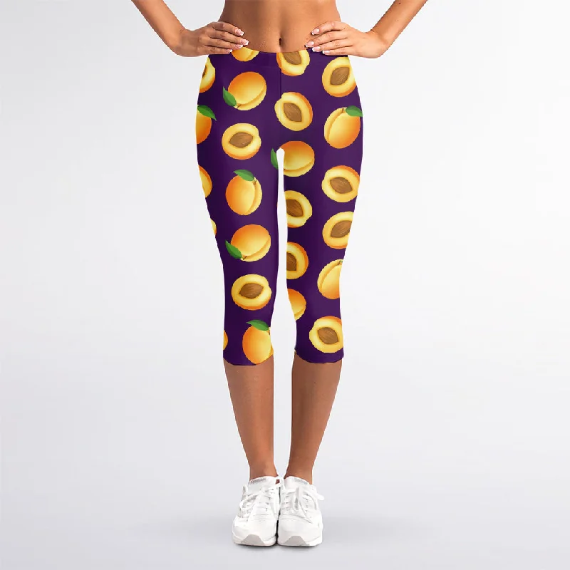 Apricot Fruit Pattern Print Women's Capri Leggings