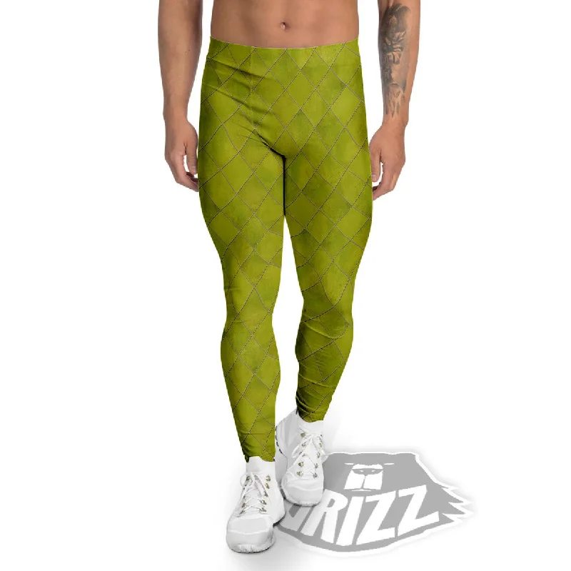 Argyle Grass Green Print Pattern Men's Leggings