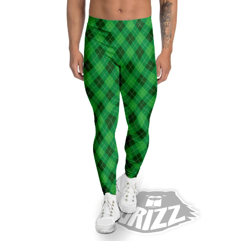 Argyle Green Print Pattern Men's Leggings