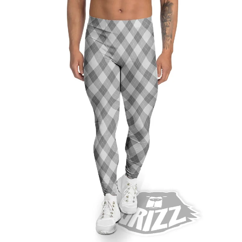 Argyle Grey Print Pattern Men's Leggings