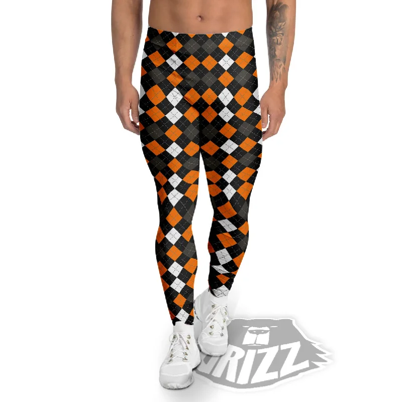 Argyle Halloween Print Pattern Men's Leggings