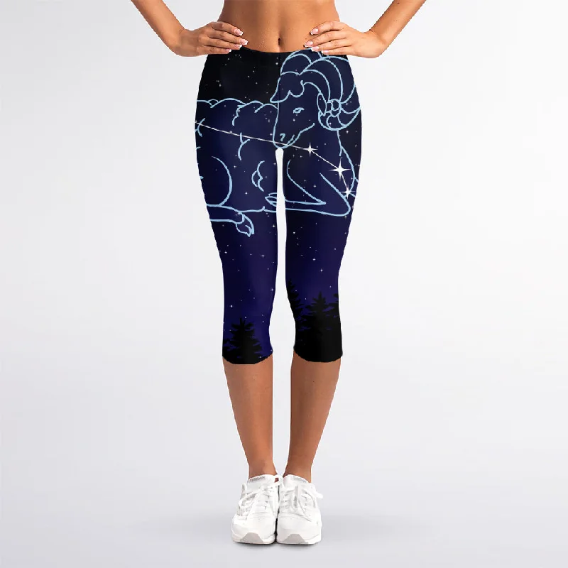 Aries Constellation Print Women's Capri Leggings