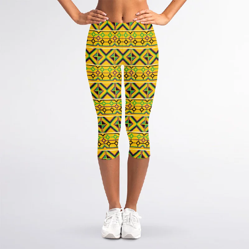 Asante Kente Pattern Print Women's Capri Leggings