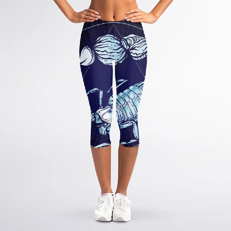 Astrological Scorpio Sign Print Women's Capri Leggings