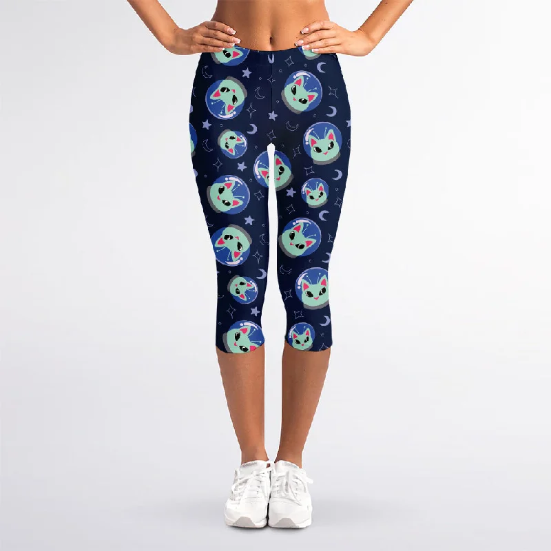 Astronaut Alien Cat Print Women's Capri Leggings