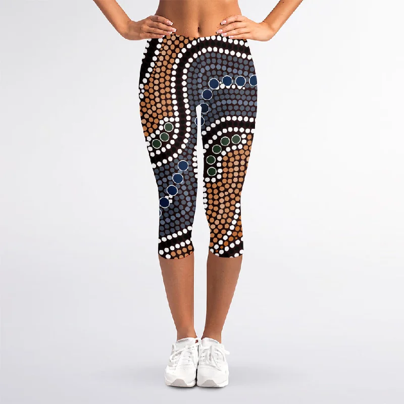 Australia River Aboriginal Dot Print Women's Capri Leggings