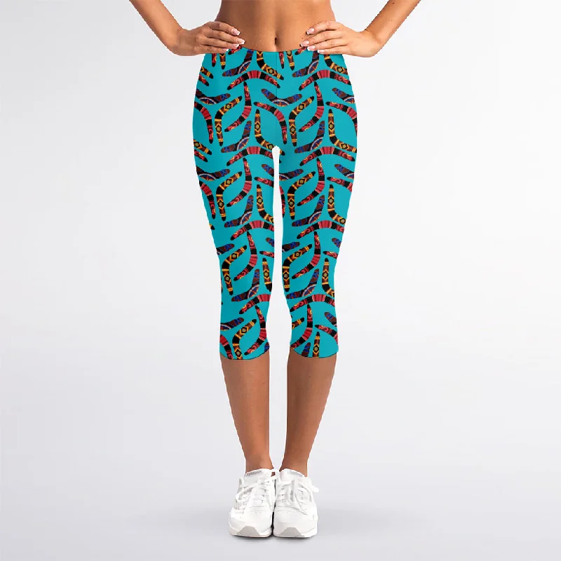 Australian Aboriginal Boomerang Print Women's Capri Leggings