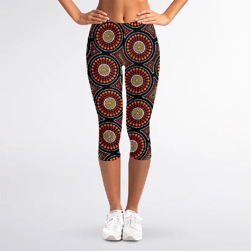 Australian Aboriginal Dot Pattern Print Women's Capri Leggings