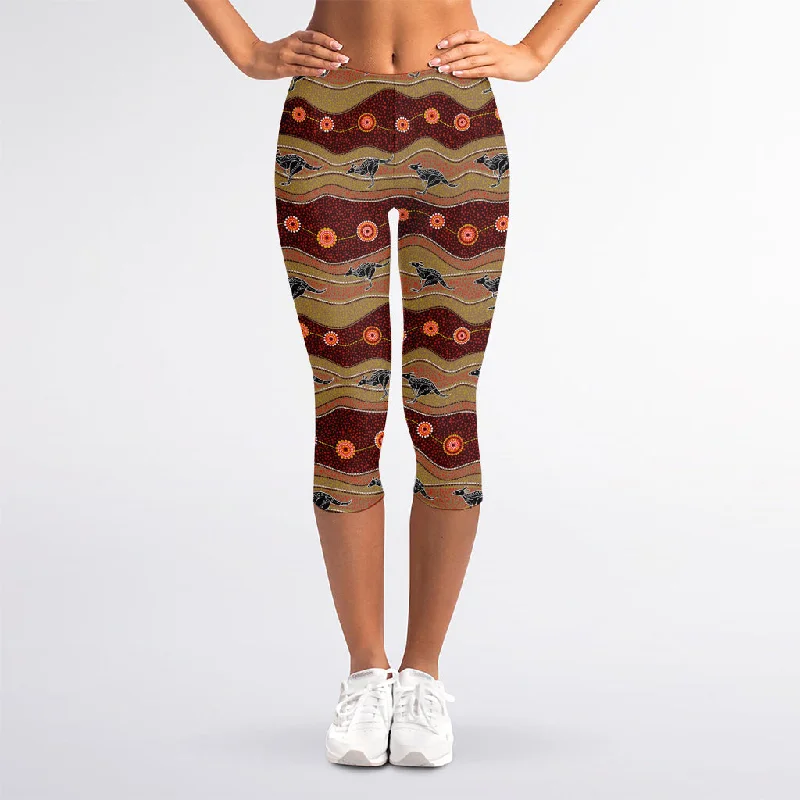 Australian Aboriginal Kangaroo Print Women's Capri Leggings